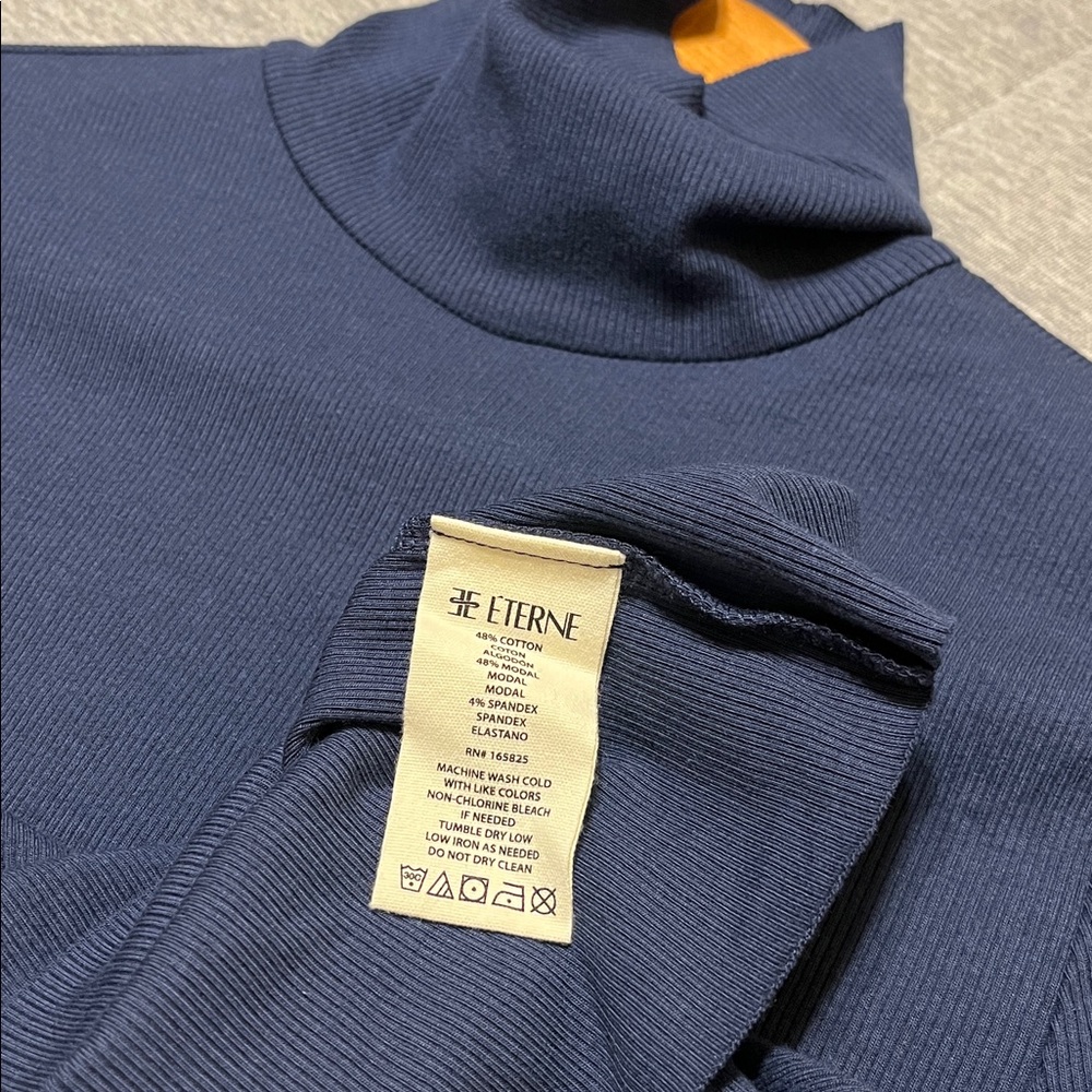 Eterne Cropped Fitted Turtleneck in Navy Blue - Picture 8 of 8